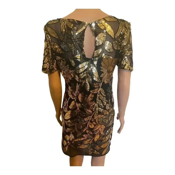 Maeve short-sleeve sheer embellished mini dress black/gold size XS cocktail - Picture 2 of 9